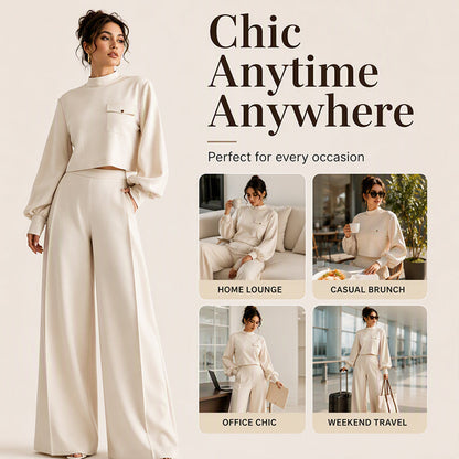 ⌛Limited-Time Offer-Women's Casual Cropped Top & Wide Leg Pants Set