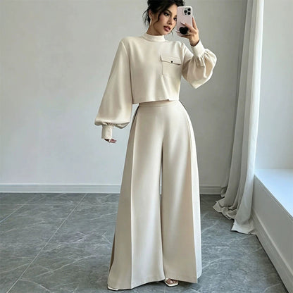 ⌛Limited-Time Offer-Women's Casual Cropped Top & Wide Leg Pants Set