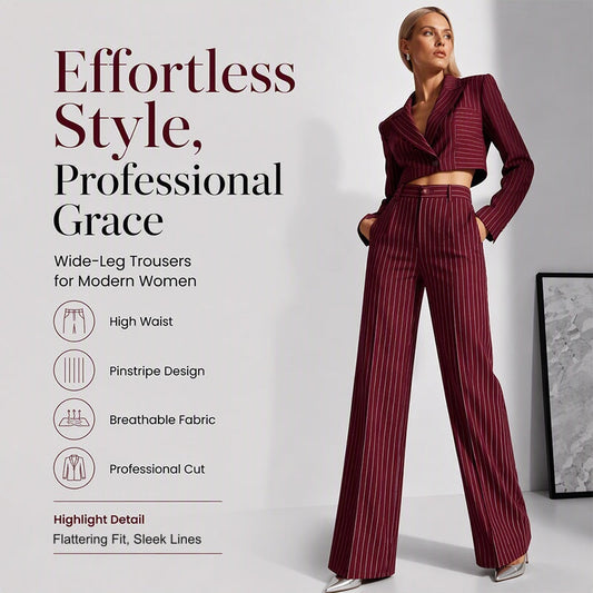 🍂 Fall Essential | Women's High-Waisted Striped Wide-Leg Pants