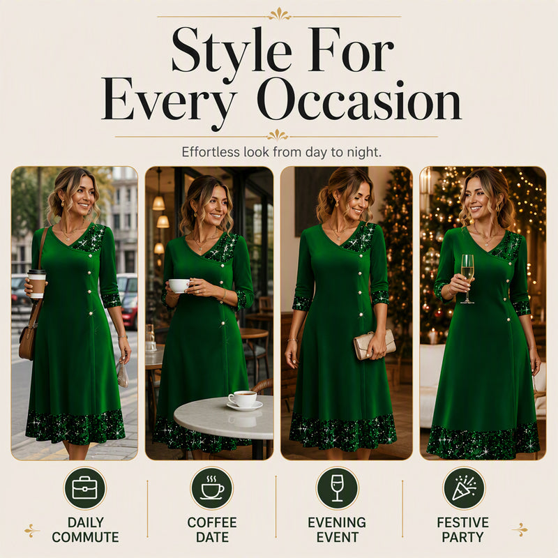 ⌛Limited-Time Offer-Women's Elegant Sequin V-Neck Dress