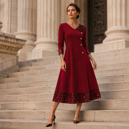 ⌛Limited-Time Offer-Women's Elegant Sequin V-Neck Dress