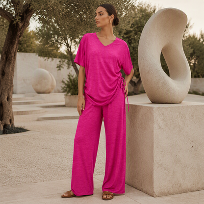 🌸Hot Sale 50% OFF💖Women’s Casual V-Neck Top & Wide-Leg Pants Set