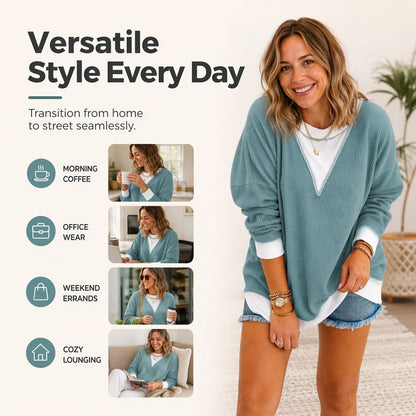 🍁New Fall Collection-Women's Casual Color Block Crewneck Top