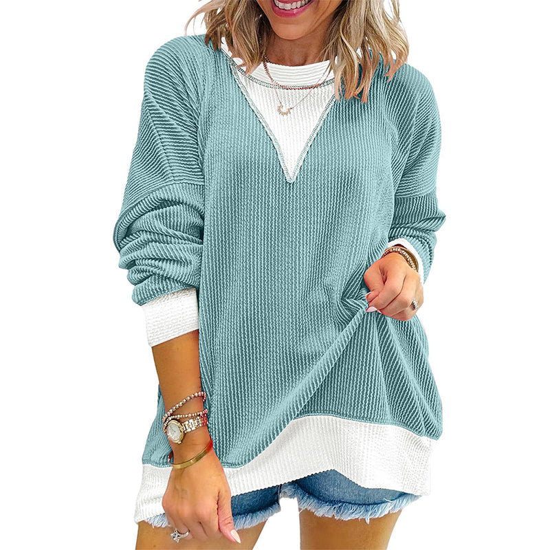 🍁New Fall Collection-Women's Casual Color Block Crewneck Top