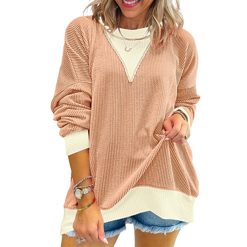 🍁New Fall Collection-Women's Casual Color Block Crewneck Top
