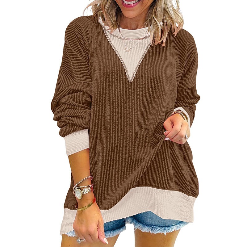 🍁New Fall Collection-Women's Casual Color Block Crewneck Top
