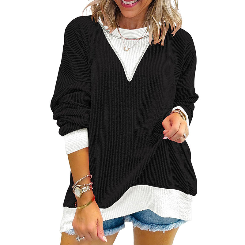 🍁New Fall Collection-Women's Casual Color Block Crewneck Top