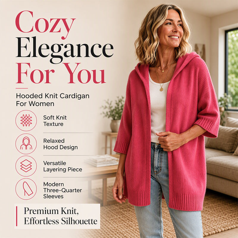 🍁New Fall Collection-Women's 3/4 Sleeve Hooded Knit Cardigan