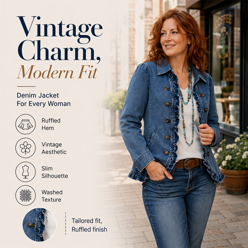 ⌛Limited-Time Offer-Women's Double Breasted Ruffle Denim Jacket