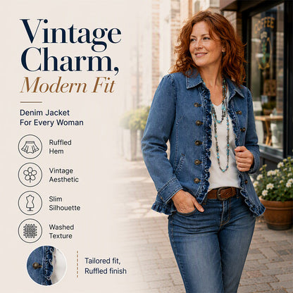 ⌛Limited-Time Offer-Women's Double Breasted Ruffle Denim Jacket