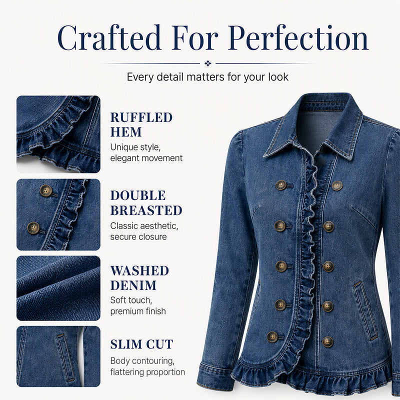 ⌛Limited-Time Offer-Women's Double Breasted Ruffle Denim Jacket