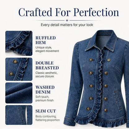 ⌛Limited-Time Offer-Women's Double Breasted Ruffle Denim Jacket