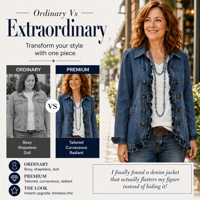 ⌛Limited-Time Offer-Women's Double Breasted Ruffle Denim Jacket