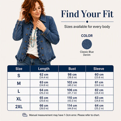 ⌛Limited-Time Offer-Women's Double Breasted Ruffle Denim Jacket