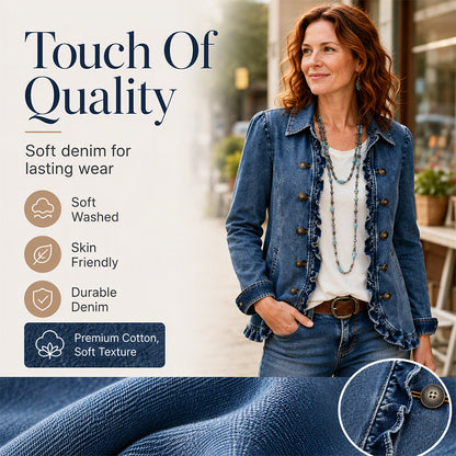 ⌛Limited-Time Offer-Women's Double Breasted Ruffle Denim Jacket