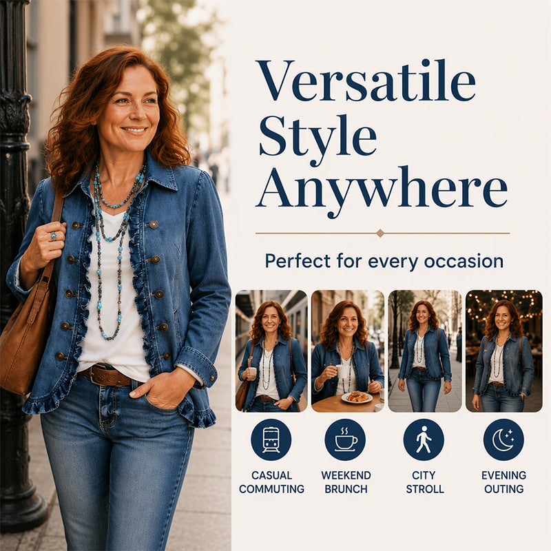 ⌛Limited-Time Offer-Women's Double Breasted Ruffle Denim Jacket