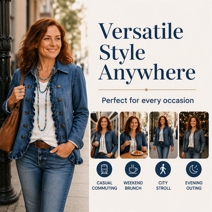 ⌛Limited-Time Offer-Women's Double Breasted Ruffle Denim Jacket