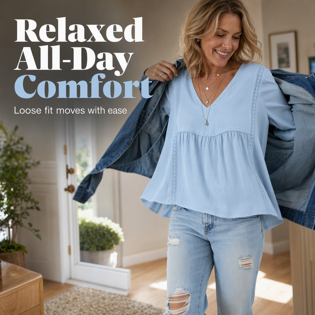Women's Casual V-Neck Long Sleeve Blouse