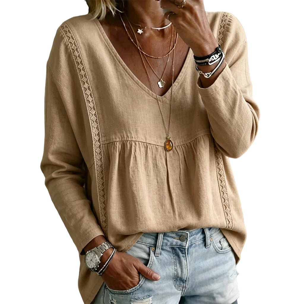 Women's Casual V-Neck Long Sleeve Blouse