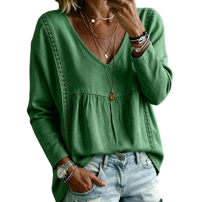 Women's Casual V-Neck Long Sleeve Blouse
