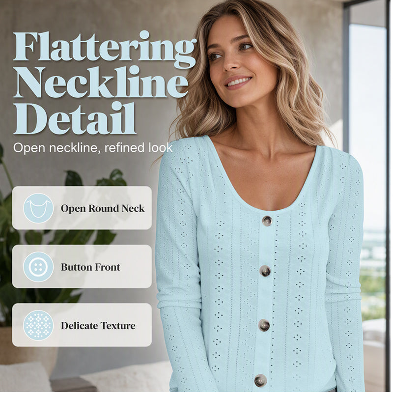 ⌛Limited-Time Offer-Women's Casual Round Neck Pointelle Long Sleeve Top