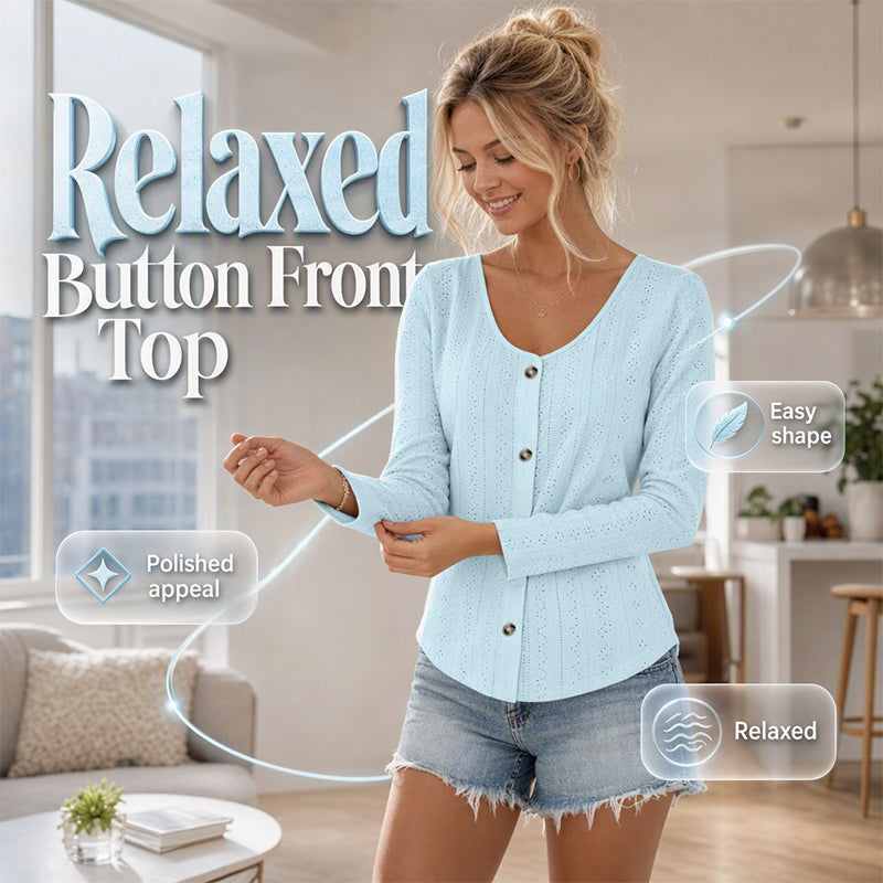 ⌛Limited-Time Offer-Women's Casual Round Neck Pointelle Long Sleeve Top