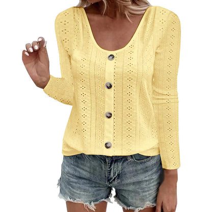 ⌛Limited-Time Offer-Women's Casual Round Neck Pointelle Long Sleeve Top