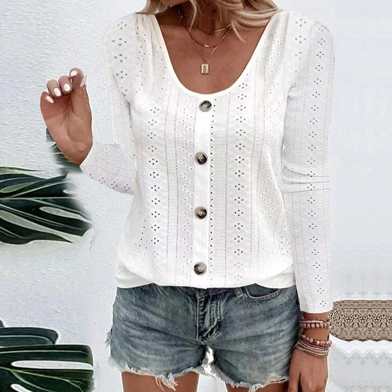 ⌛Limited-Time Offer-Women's Casual Round Neck Pointelle Long Sleeve Top