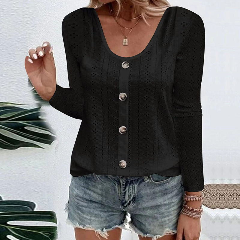 ⌛Limited-Time Offer-Women's Casual Round Neck Pointelle Long Sleeve Top