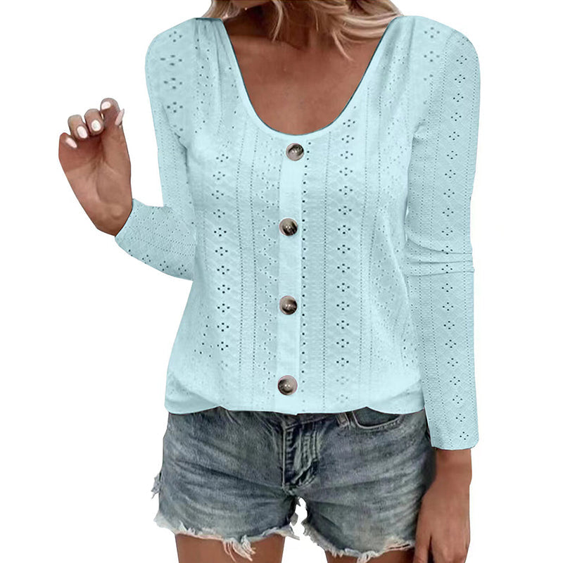 ⌛Limited-Time Offer-Women's Casual Round Neck Pointelle Long Sleeve Top