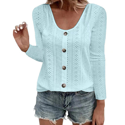 ⌛Limited-Time Offer-Women's Casual Round Neck Pointelle Long Sleeve Top