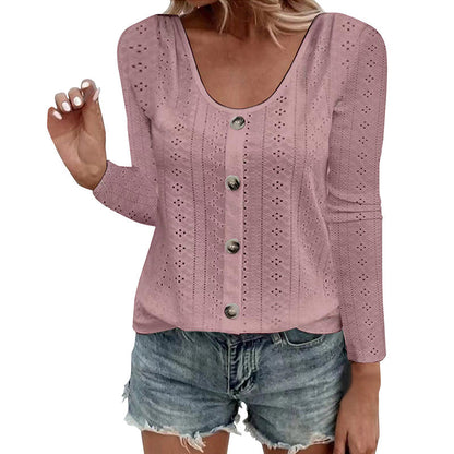 ⌛Limited-Time Offer-Women's Casual Round Neck Pointelle Long Sleeve Top