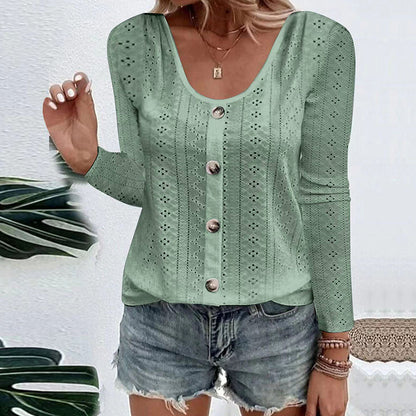 ⌛Limited-Time Offer-Women's Casual Round Neck Pointelle Long Sleeve Top
