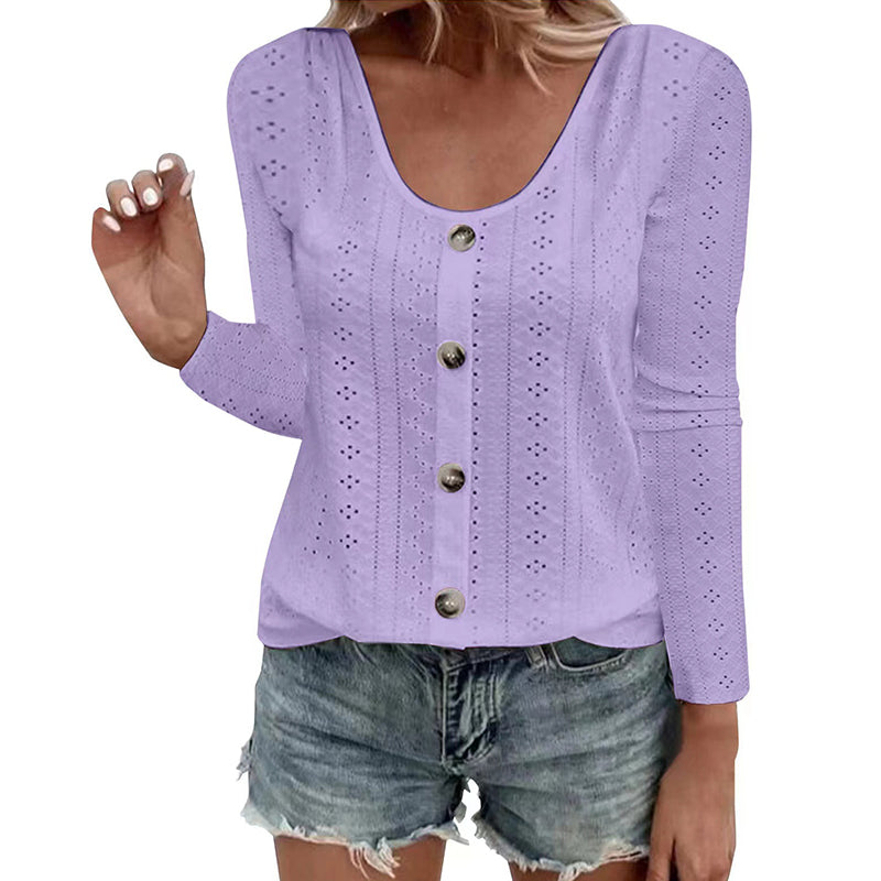 ⌛Limited-Time Offer-Women's Casual Round Neck Pointelle Long Sleeve Top