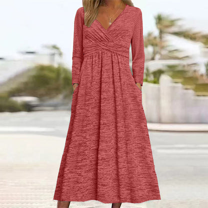 🌸 Women's Wrap V Neck Dress with Pockets– Flattering Feminine Fit With Pockets For Effortless Everyday Style 🤍