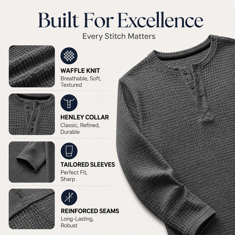 ⌛Limited-Time Offer-Men's Waffle Knit Long Sleeve Henley Shirt