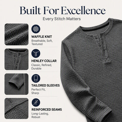 ⌛Limited-Time Offer-Men's Waffle Knit Long Sleeve Henley Shirt