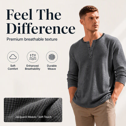 ⌛Limited-Time Offer-Men's Waffle Knit Long Sleeve Henley Shirt