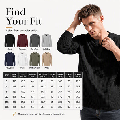 ⌛Limited-Time Offer-Men's Waffle Knit Long Sleeve Henley Shirt