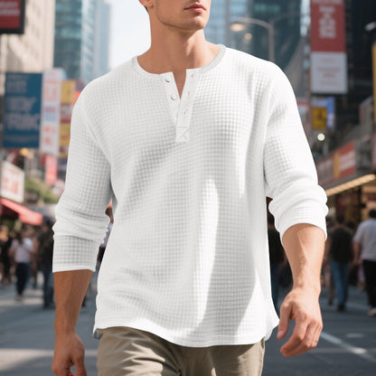 ⌛Limited-Time Offer-Men's Waffle Knit Long Sleeve Henley Shirt