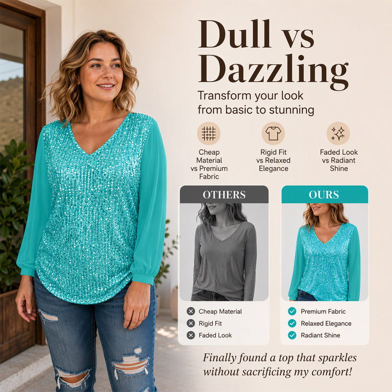 👖 LIMITED-TIME 50% OFF! ✨ Women's Elegant Sequin V-Neck Top