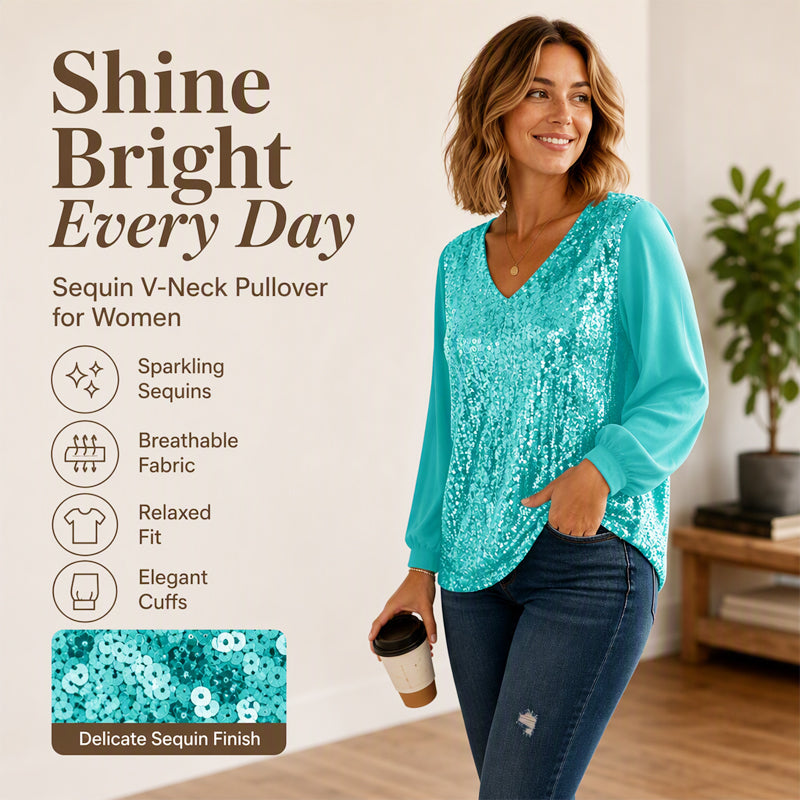 ⌛Limited-Time Offer-Women's Elegant Sequin V-Neck Top