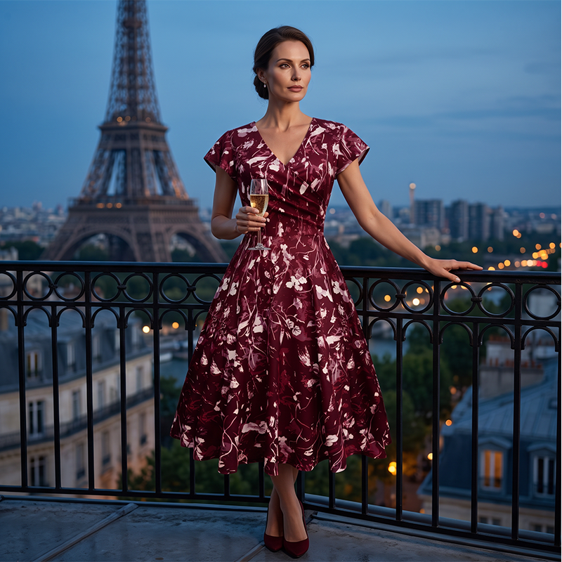 ⌛Limited-Time Offer-Women's Elegant Printed Dress with Pockets
