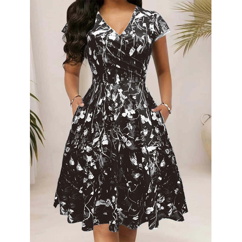 ⌛Limited-Time Offer-Women's Elegant Printed Dress with Pockets