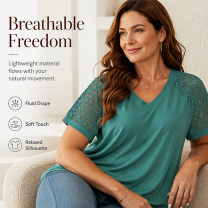 ⌛Limited-Time Offer-Women's Elegant Lace Patchwork V-Neck Top