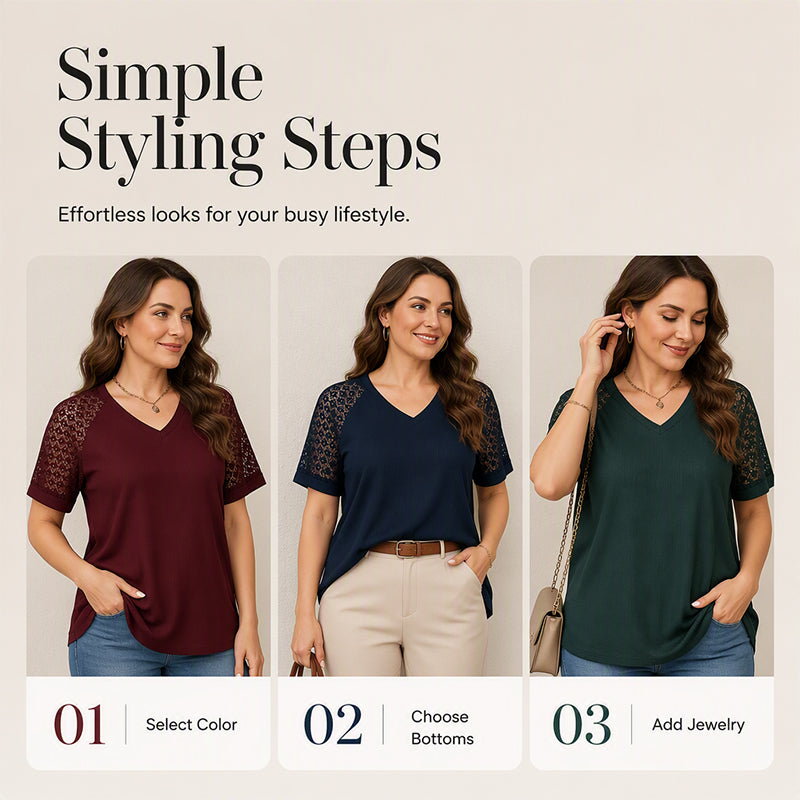 ⌛Limited-Time Offer-Women's Elegant Lace Patchwork V-Neck Top