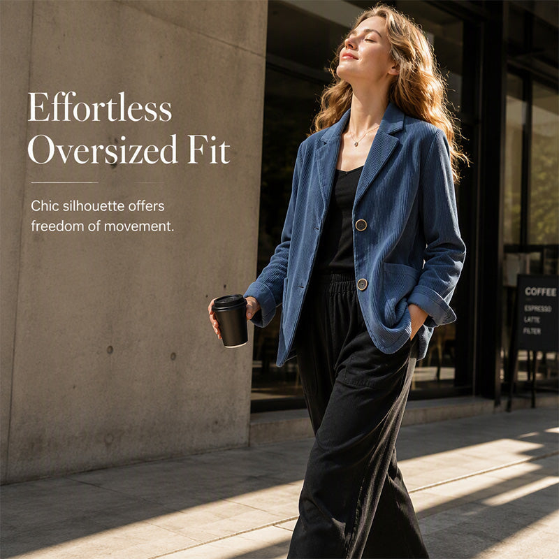 The Fall Jacket That Makes Every Outfit Look Better 🍂A timeless corduroy layer designed with a relaxed fit, elegant collar, and effortless style for everyday confidence.