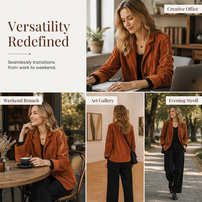 The Fall Jacket That Makes Every Outfit Look Better 🍂A timeless corduroy layer designed with a relaxed fit, elegant collar, and effortless style for everyday confidence.