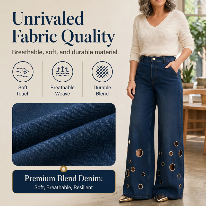 🔥 2026 Fresh Drops | Flat 50% OFF & FREE SHIPPING Today! 💸Women's Metal Eyelet Cutout Wide-Leg Jeans