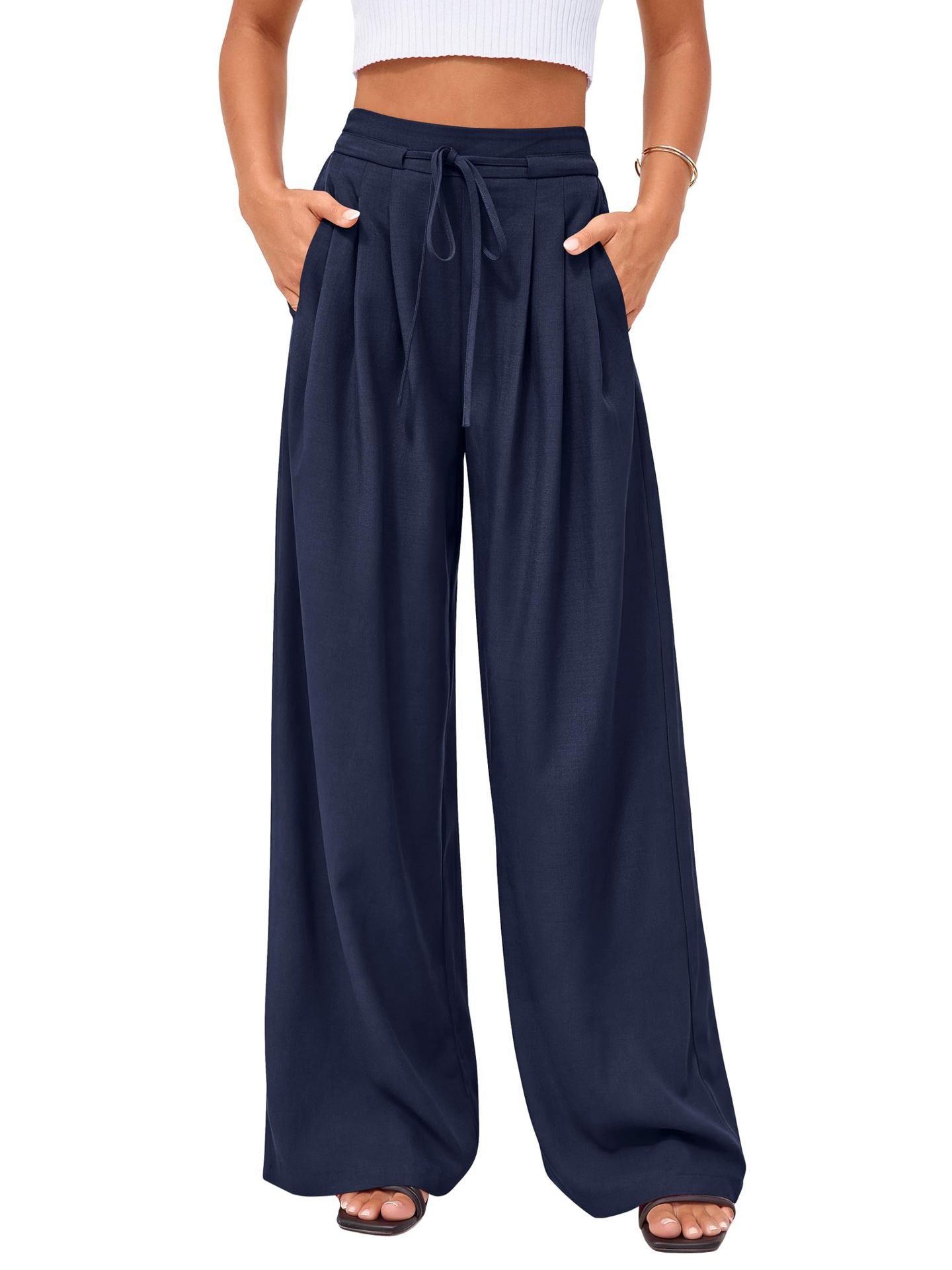 ⌛Limited-Time Offer-Women's Casual Flowy Pleated Wide-Leg Pants